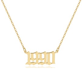 QXTX Birth Year Necklace,Year Necklace,18k Gold Plated Pendant Necklace for Women,1980-2020, Stainless Steel, No Gemstone