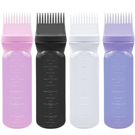ELANE 4 PCS Root Comb Applicator Bottle,Hair Oil Applicator Bottle for Hair,Oil Comb Applicator Hair Bottle Applicator for Hair Dye Shampoos Hair Salons.6oz (black+white+purple+pink)