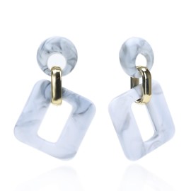 ShiKeWei Acrylic Geometric Earrings for Women, Big Rectangle Drop Earrings for Women, Acrylic Geometric Statement Earrings, Mottled Resin Lightweight Dangle Earrings for Party or Vacation