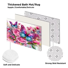 DDQQ 4Pcs Pink Glitter Floral Shower Curtain Set Rose Bathroom Sets Butterfly Diamond Shower Curtain with 12 Hooks Bathroom Decor with Rugs Bath Accessories with Mats Toilet Lid Cover