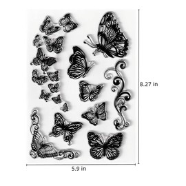 18pcs Butterflies Clear Stamps Butterfly Lace Pattern Transparent Seal Stamps for Holiday Card Making Decoration and DIY Scrapbooking Album DIY Crafts