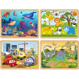 MJBLKEREN Puzzles for Kids Ages 4-6, Set of 4 Packs with 24-Piece,Presc