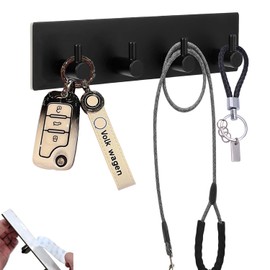 Kingdong Key Holder for Wall 304 Stainless Key Hooks Adhesive Key Holder Wall Mount Key Hanger with 4 Heavy Duty Hooks Key Organizer for Kitchen, Bedroom, Bathroom (Black(4 Hooks))