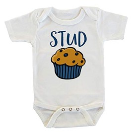 Witty and Bitty Stud Muffin Cute Punny Food Meme Onesie/Bodysuit (12-18 months)