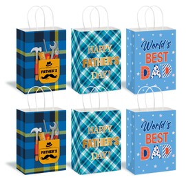 HEYINSHEN 12 Pcs Fathers Day Gift Bags Father's Day Bags with Handle Happy Fathers Day Gift Bag Bulk Best Dad Gift Bag Dad Treat Goodie Present Boxes Blue Party Supplies for Dads Men Birthday Decor