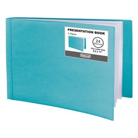 Dunwell 8.5x11 Portfolio Binder (Aqua, Horizontal), Plastic Presentation Book, 24 Pockets Displays 48 Pages of Letter Size Documents, Certificates, Keepsakes, Art Portfolio Folder, Acid-Free Poly