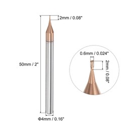 sourcing map Square Nose End Mill, 0.6mm Solid Carbide AlTiSin Coated Long Reach CNC Router Bits 2 Flutes Milling Cutter with Extended Neck, 2mm Cutting Length 4mm Shank