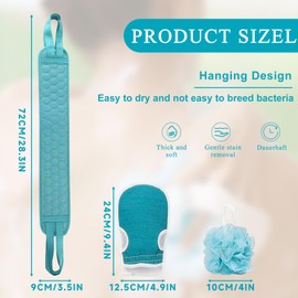 Back Brush, Body Brush, Back Scrubber, Exfoliating Glove, Shower Sponge, Set of 3, Bath Sponge, Back Massage, Bath Accessories