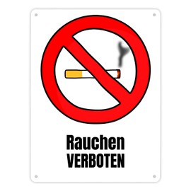 Smoking Prohibited Sign in Comic Style in White, No Smoking Area, No Smoking Area, Warning Sign, Metal Sign, XL, 21 x 28 cm, for All Who Have Something Against Smoking Corners or for Places Where