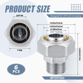 Yaocom 6 Pcs 3/4" Straight Air Piping Fittings, Brass-nickel Plated, 200psi, Tubing Fittings for Shop Compressed Air Line System Kit