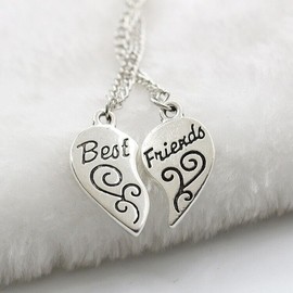 Unbranded Best Friends Two Necklace Set - Silver - BFF Heart Necklace