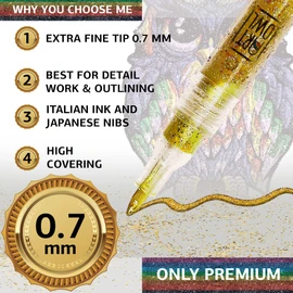 Art Owl Acrylic Glitter Paint Marker Pens, Ultra Fine Point 0.7mm - Sparkle Paint Pens for Rock Painting, Stone, Ceramic Glass, Wood, Card Stock, Canvas, DIY Crafts - Set of 12