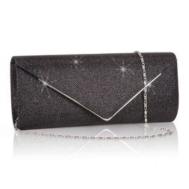 Larcenciel Women's Clutch Bag, Glitter Evening Bag, Shoulder Bag with Removable Chain, Fashionable Handbag, Elegant Envelope Bag, Chain Bag, Shoulder Bags for Prom, Party, black, Elegant and sparkling
