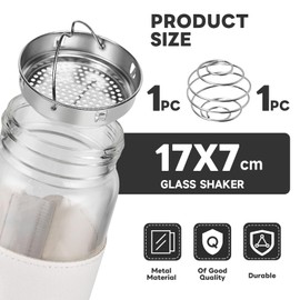 Cosmeria Shaker Glass, 16 oz BPA-Free Odourless Shaker Glass with Integrated Strainer and 304SS Mixing Ball for Fitness and Protein Shakes, Leak-Proof (White, Pack of 1)