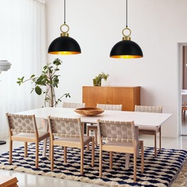 Quxezz Black and Gold Dome Pendant Light Fixture for Kitchen Island, Farmhouse Pendant Lighting 11.8" Industrial Hanging Lamp Vintage Metal Chandelier for Dining Room Hallway Cafe Sink Foyer, 2 Pack