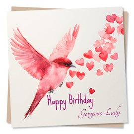 Happy Birthday Card To A Gorgeous Lady, Friend, Best Friend - Birthday Card For Women, Partner, Mum, Wife, Sister - Watercolour Design - Bird Lover, Nature Lover - Birthday Wishes