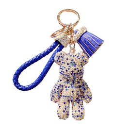Girls Fashionable Diamond Bear Pendant Keychain Bling Sparkle Luxury Bear Key-Chains Keyring Gift Pendant for Handbag Tote Purse Backpack Bag Decoration Car Key Tassel Wrist Strap -Blue