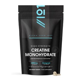Creatine Monohydrate 3000mg – 90 Vegan Tablets – Proven to Increase Physical Performance – Resealable and Recyclable Pouch by Alpha01