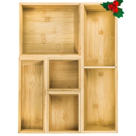 ZAVOOS 6 Pieces Bamboo Drawer Organizer, Multi-Use Individual Junk Tea Storage Drawer Tray Set with Removable Dividers, Adjustable Cutlery Utensils Holder Bin for Kitchen, Office, Bathroom