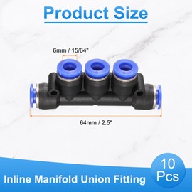 sourcing map 10pcs Inline Manifold Union Fitting 6mm(15/64") OD 5 Ways Plastic Pneumatic Push to Connect Tube Fittings Push Lock Quick Release Connectors