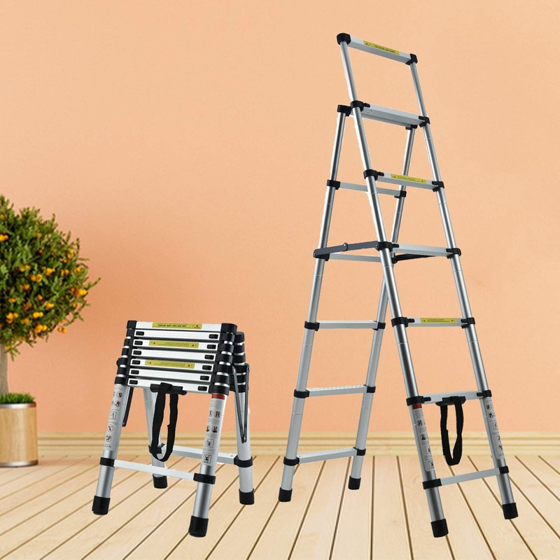 Telescopic A-Frame Aluminum Extension Ladder 1.7M + 2M Adjustable Folding