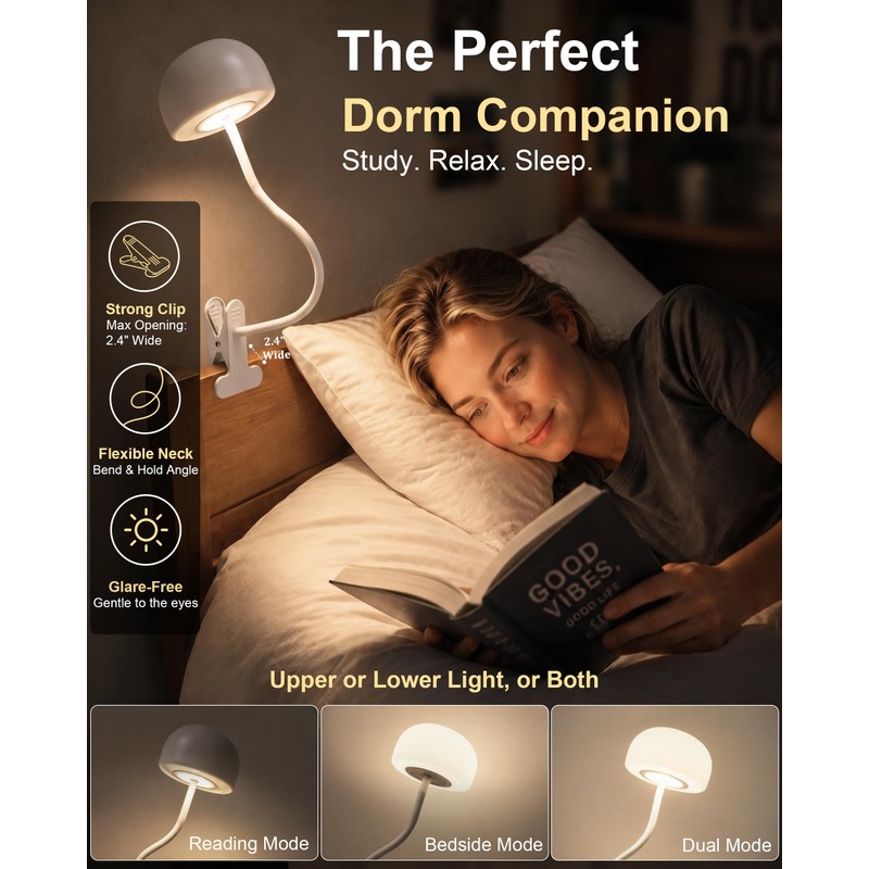 LemSen Clip on Light for Bed, Headboard Reading Lamp, Dorm