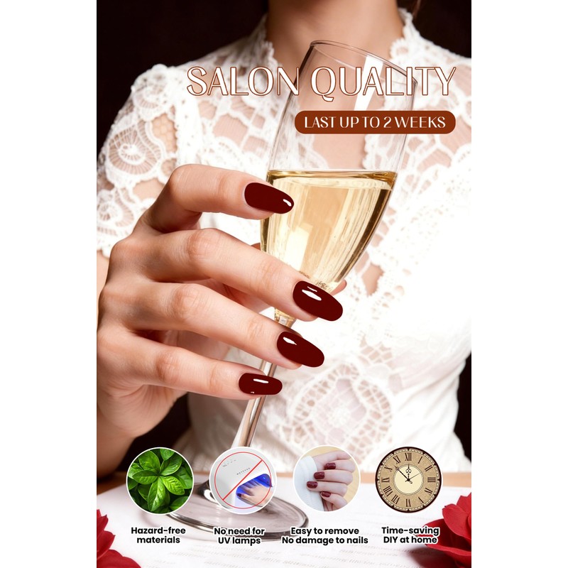 Gel Nail Strips for Women, 44Pcs, Pre-Cured, No UV Light,