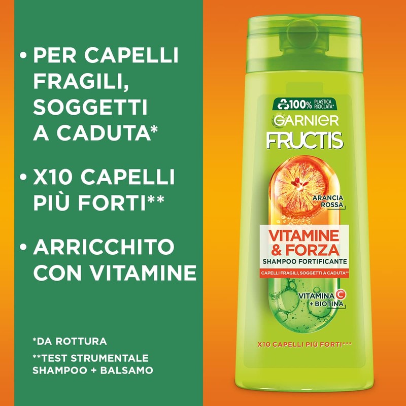 Shampoo Fructis Vitamine & Forza, per capelli fragili, Soggetti a