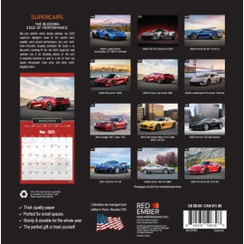 RED EMBER Supercars Mini 2025 Wall Calendar 12 Month | 7" x 14" Open | Thick & Sturdy Paper | Giftable | Calendar 2025