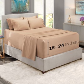 Hearth & Harbor Extra Deep Pocket King Size Sets - Fits Mattress 18-24 Inches Deep - Extra Deep Pocket Sheets - 6 Piece King Size - Taupe