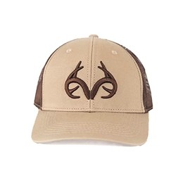 Realtree Camo Trucker Mesh Back Baseball Cap Hats for Hunting, Fishing, Hiking and Outdoors (Antler Logo Brown)