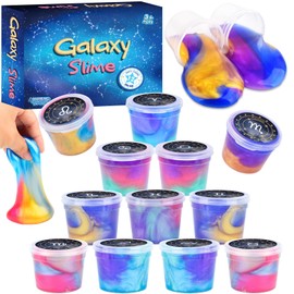 12 Pack Galaxy Slime Kit, Galaxy Slime Cup Party Favors for Girls Boys, 12 Constellations Series Mini Slime Bulk, Wet, Non-Sticky, Stress Relief Toy for Kids, Classroom Rewards, Party Supplies
