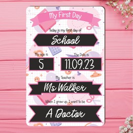 Pixie's Gifts First Day of School Board - My First Day of Nursery Chalkboard Reusable First Day of School Sign Milestone Photo Prop for Kids Child (25x16cm) (Pink)
