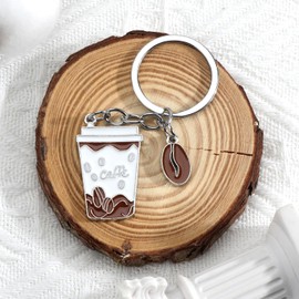 MUCOOS Coffee Keyring, Elegant Gift For Women, Birthday Gift For Mum, Colleague, Funny Keyring, Creative Design For Coffee Lovers, Silver1, S