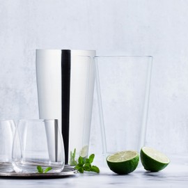 Relaxdays Boston Cocktail Shaker, 2-Piece Cocktail Mixer, 400 & 600 ml, Stainless Steel & Glass, Professional, Silver/Transparent, 28.5 x 8.7 x 8.7 cm
