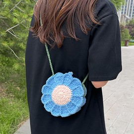 Minache Little Girls Fashion Flower Crossbody Shoulder Bag Crochet Messenger Handbag Toddler Purse (8285+Blue)