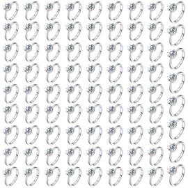 NEWITIN 80 Pieces Fake Rings Diamond Engagement Rings Silver Rings for Bridal Shower Party Game Wedding Table Decorations