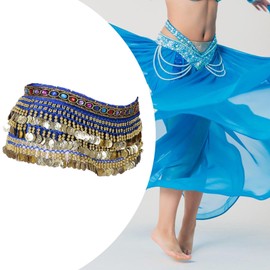 ａ aternee Belly Dance Hip Scarf Sequin Tassel Skirt Sparkly Waist Chain Bellydance Hip Belt for Women Girls Dancer Performance Festival, blue