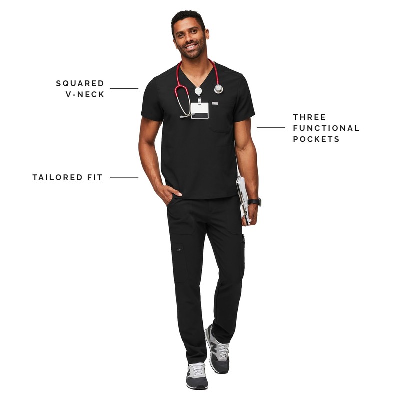FIGS Chisec Three-Pocket Scrub Top for Men – Black, XL