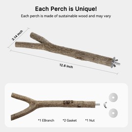 Niteangel Natural Wooden Perches for Bird Cages - Ideal for Cockatiels, Parakeets, Finches & Other Caged Birds (Natural Bark, 2 Pack)