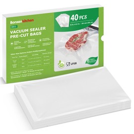 Bonsenkitchen Vacuum Sealer Bags, 40 Pcs 20 x 30 CM Precut Food Sealer Bags, Commercial Grade, BPA Free, Heavy Duty, Customized Size Vacuum Bags for Vac Storage, Meal Prep or Sous Vide Cooking, VB32