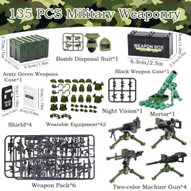 Felicify Weapons Toy Set, 135 Pieces Soldiers WW2 Weapons Set, Military Toy Set, Military Weapons Set, Military Figures, Soldier Figures, Building Block Toy for Children