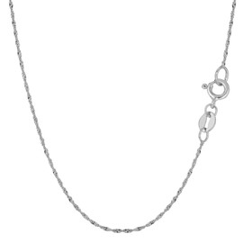 10k White Real Gold Singapore Chain Necklace, 1.0mm, 16"