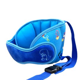 Apoyo para la cabeza del asiento de coche para niños, soporte ajustable para el cuello, correa para la cabeza, cinturón de protección suave para el cuello para niños, dinosaurio azul