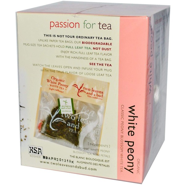 Two Leaves and a Bud White Peony Tea, Tea Bags, 15-Count Box