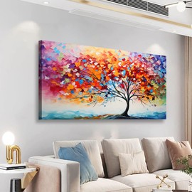 Wall Art Bedroom Abstract Wall Decor Living Room Large Color Leaf Tree Canvas Wall Art Office Farmhouse Paintings Artwork Modern Textured Tree of Life Wall Art Prints Pictures 20 * 40inch