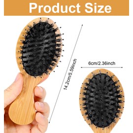 Mini Boar Bristle Hair Brush, 6 Inch Compact Travel Boar Bristle Hair Brush for Purse, Travel Home Smoothing Detangler Makeup Massage, Toddler Hairbrush for Women Men Kids All Hairs