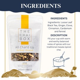 The Chai Box Loose Leaf 100% Organic Black Tea - Featured in Oprah's Favorite Things | Caffeinated Black Tea with Ginger, Cinnamon, Clove, Fennel & Cardamom (Pack of 1) 2.5 oz | Makes 25 Cups | Small Batch Loose Leaf Tea with Whole, Premium Spices