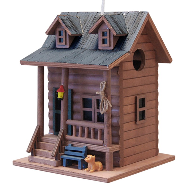 Home Bazaar Log Cabin Bird House, Handcrafted Wooden Outdoor Birdhouse