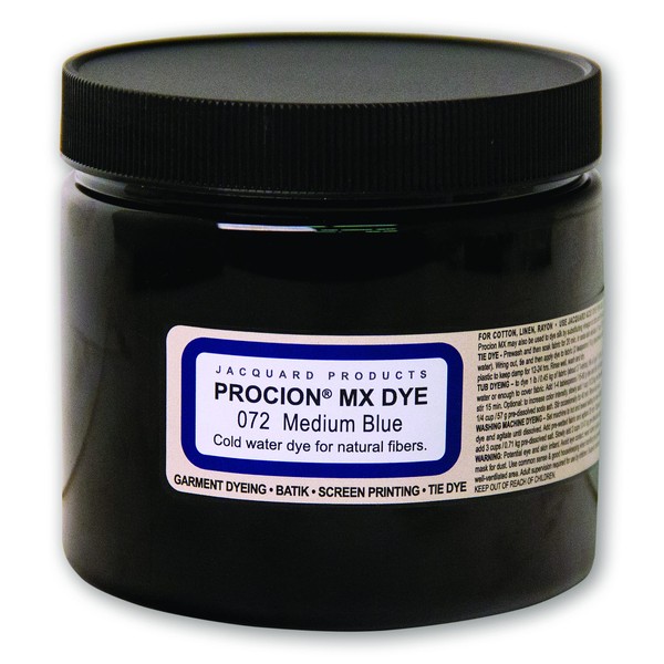Jacquard Procion Mx Dye - Undisputed King of Tie Dye Powder - Medium Blue - 8oz Net Wt - Cold Water Fiber Reactive Dye Made in USA